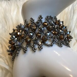 Hand-beaded Silver/Bronze Bracelet Glass